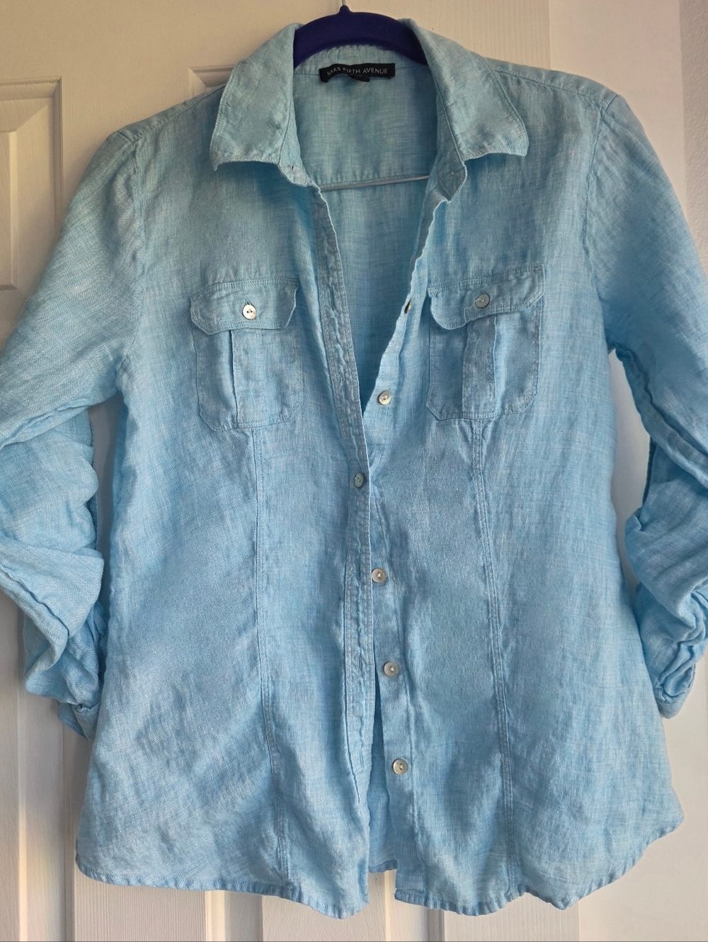 Saks Fifth Avenue Light Blue Linen Button-Down Shirt